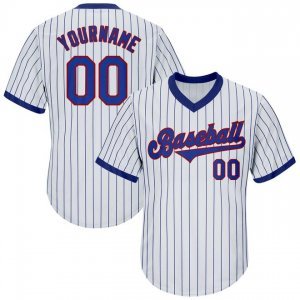 Custom White Royal Strip Royal-Red Authentic Throwback Rib-Knit Baseball Jersey Shirt