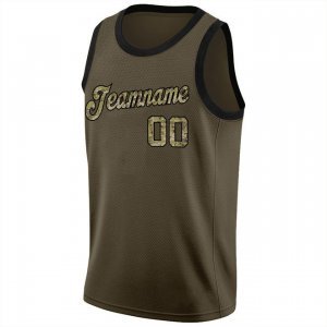 Custom Olive Camo-Black Round Neck Rib-Knit Salute To Service Basketball Jersey