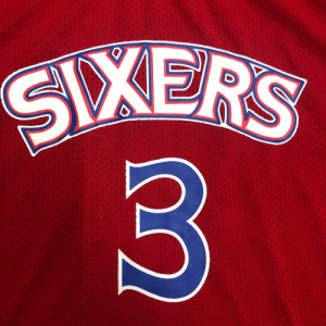 Men's Philadelphia 76ers Allen Iverson #3 Mitchell&Ness Red Name And Number Mesh Top