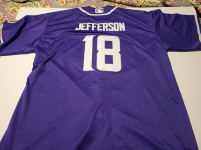 JUSTIN JEFFERSON MINNSOTA VIKINGS PURPLE BASEBALL MEN 2XL JERSEY. NEW. STITCHED