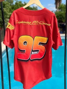 SIZE UP!! Disneyland Baseball Jersey, Cars, Lightning McQueen, 95, Disney, Custom, Unisex,Kachow, true to fit