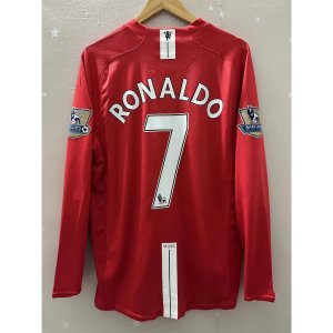 07-08 Man-U Long sleeve Top Quality Home Retro Soccer Jersey custom T-shirt Football Jersey RONALDO