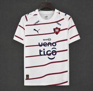 Paraguay - 26-27 Cerro Porteño White with Red & Navy Stripes Jersey