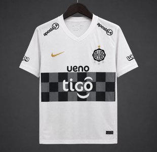 Paraguay - 26-27 Olimpia Home White with Black Checkered Panel Jersey